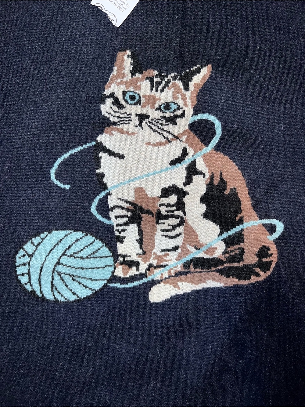 Astrologie Cat Yarn Knit Sweater Navy Blue NWT Size Large - Picture 5 of 9